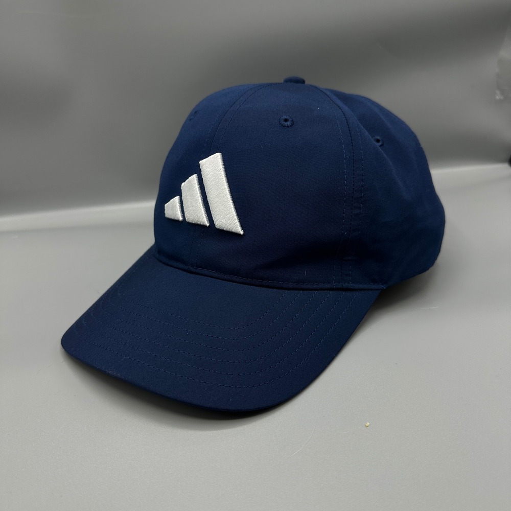 Adidas Navy Blue Snapback Hat White Embroidered 3-Bar Logo Adjustable Mens Cap